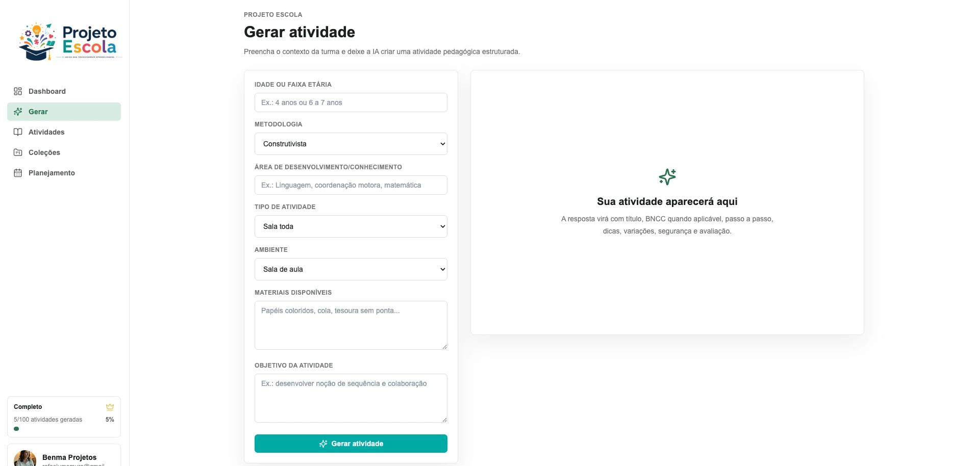 Tela de exportação PDF
